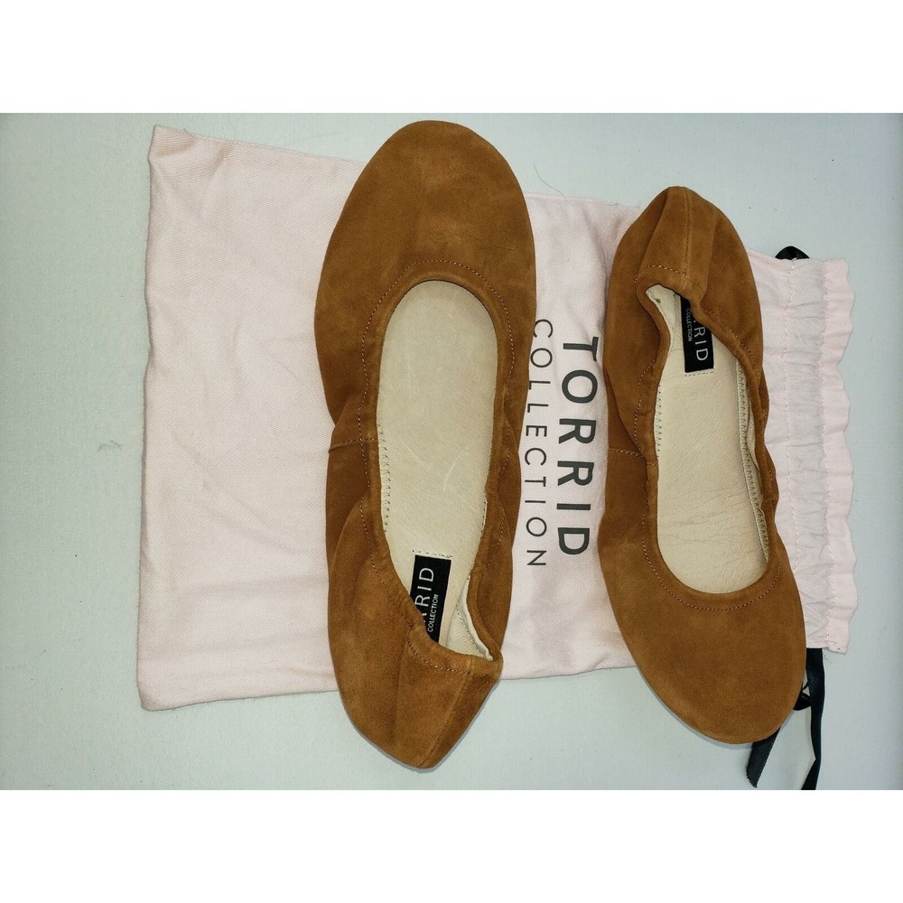 New TORRID SCRUNCHY CAMEL BROWN BALLET FLATS SHOES SIZE 9W WOMEN